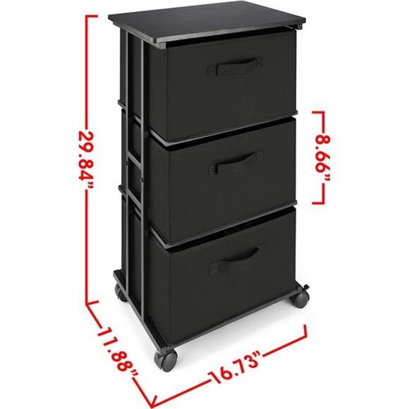 Dresser Storage with 3 Drawers, Fabric Dresser Tower, Black - Picture 2 of 5